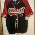 NBA Miami Heat Button Up Black & Red STARTER Jersey L NEW